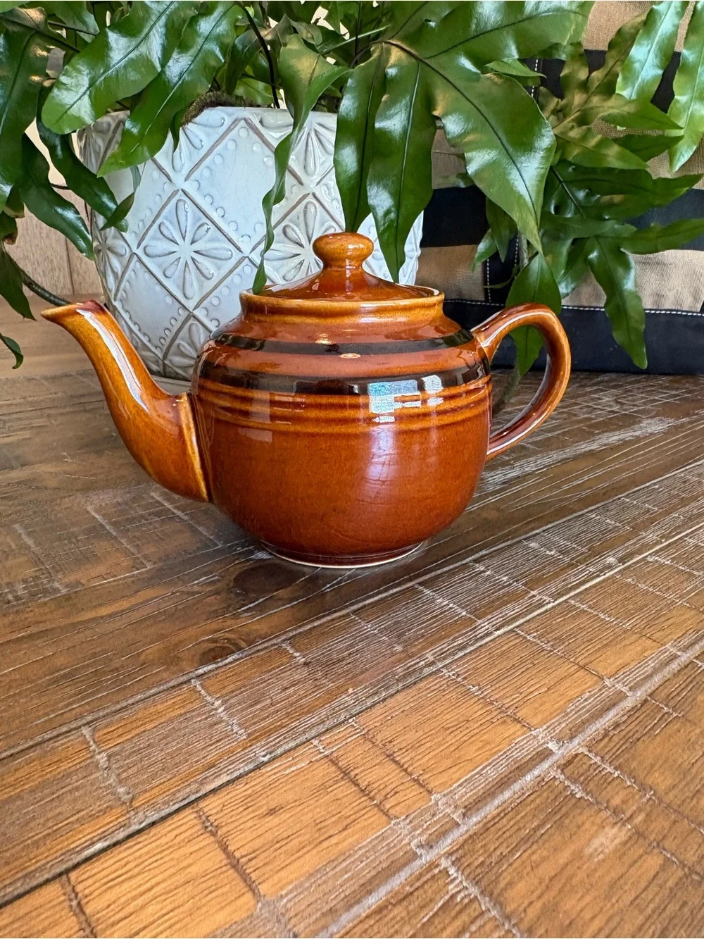 Rusty Orange Glazed Ceramic Teapot, approx 5”